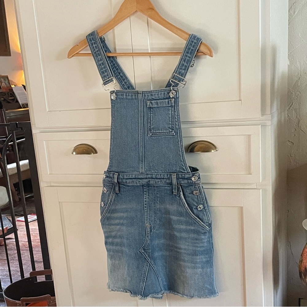 7 for all mankind Distressed Denim Overall Dress skirtall  xs adjustable straps